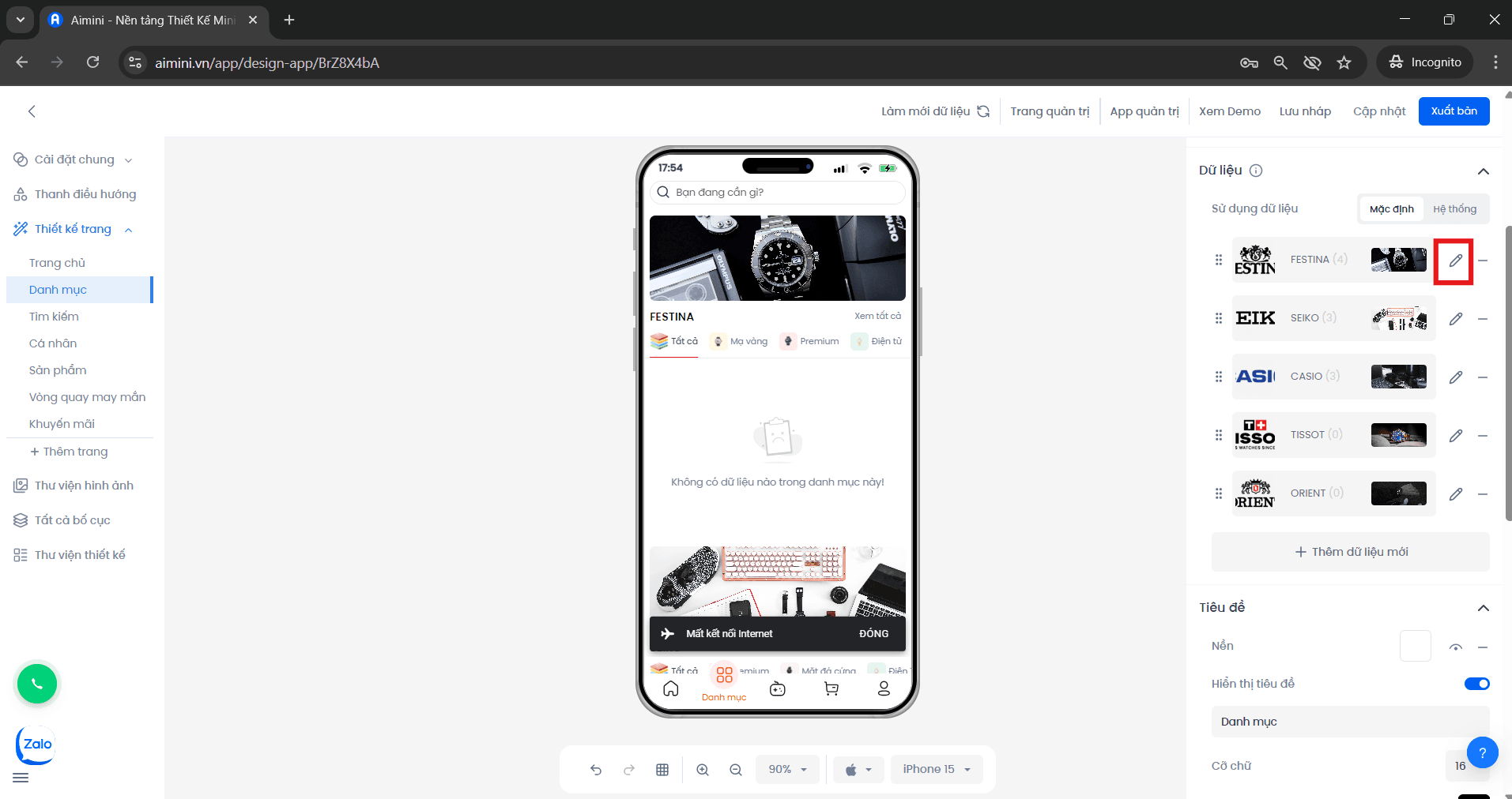 Nút chỉnh sửa danh mục Nút chỉnh sửa danh mục trong giao diện quản lý