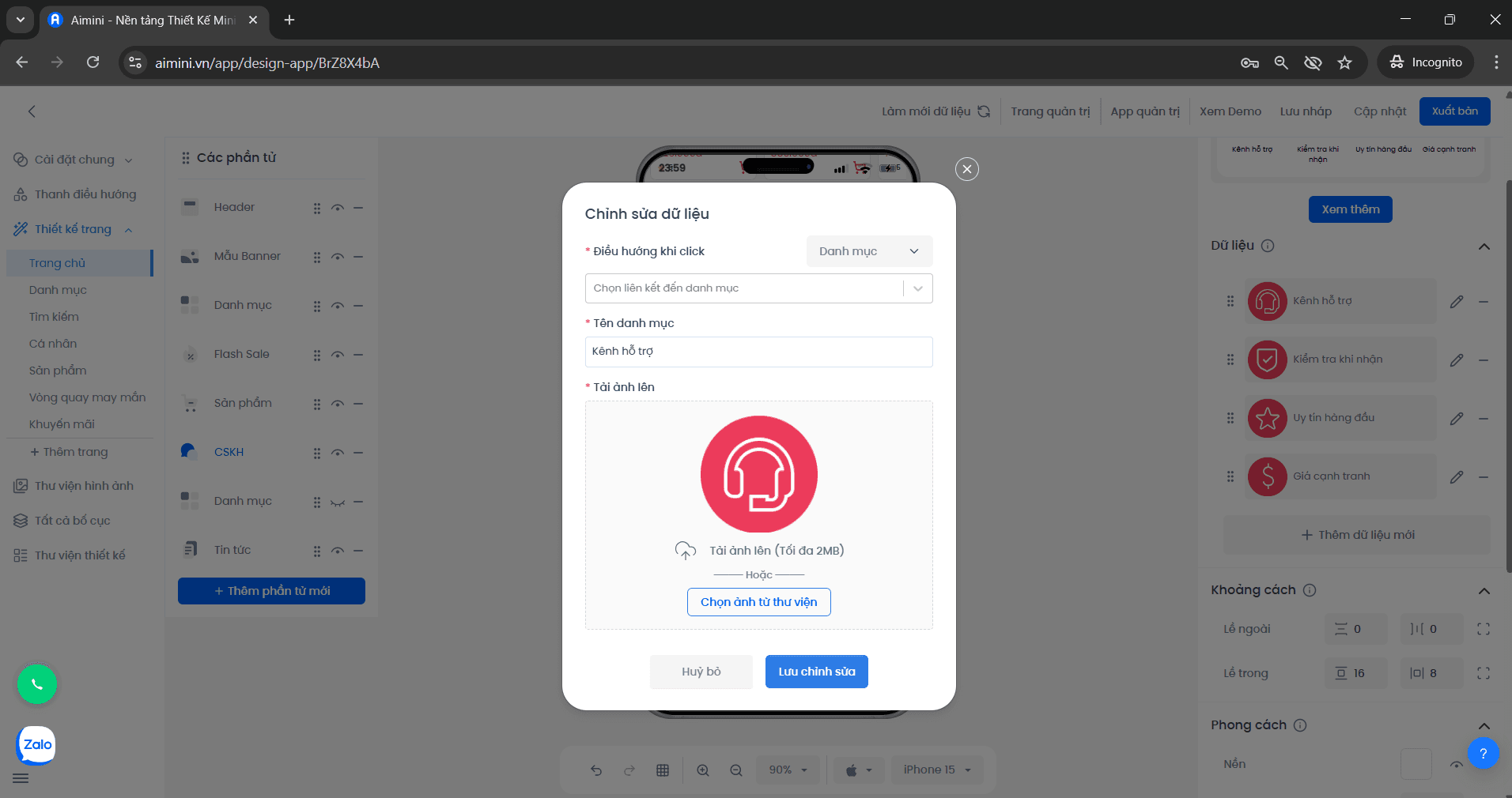 Chỉnh sửa dữ liệu Giao diện chỉnh sửa thông tin và đường dẫn dữ liệu