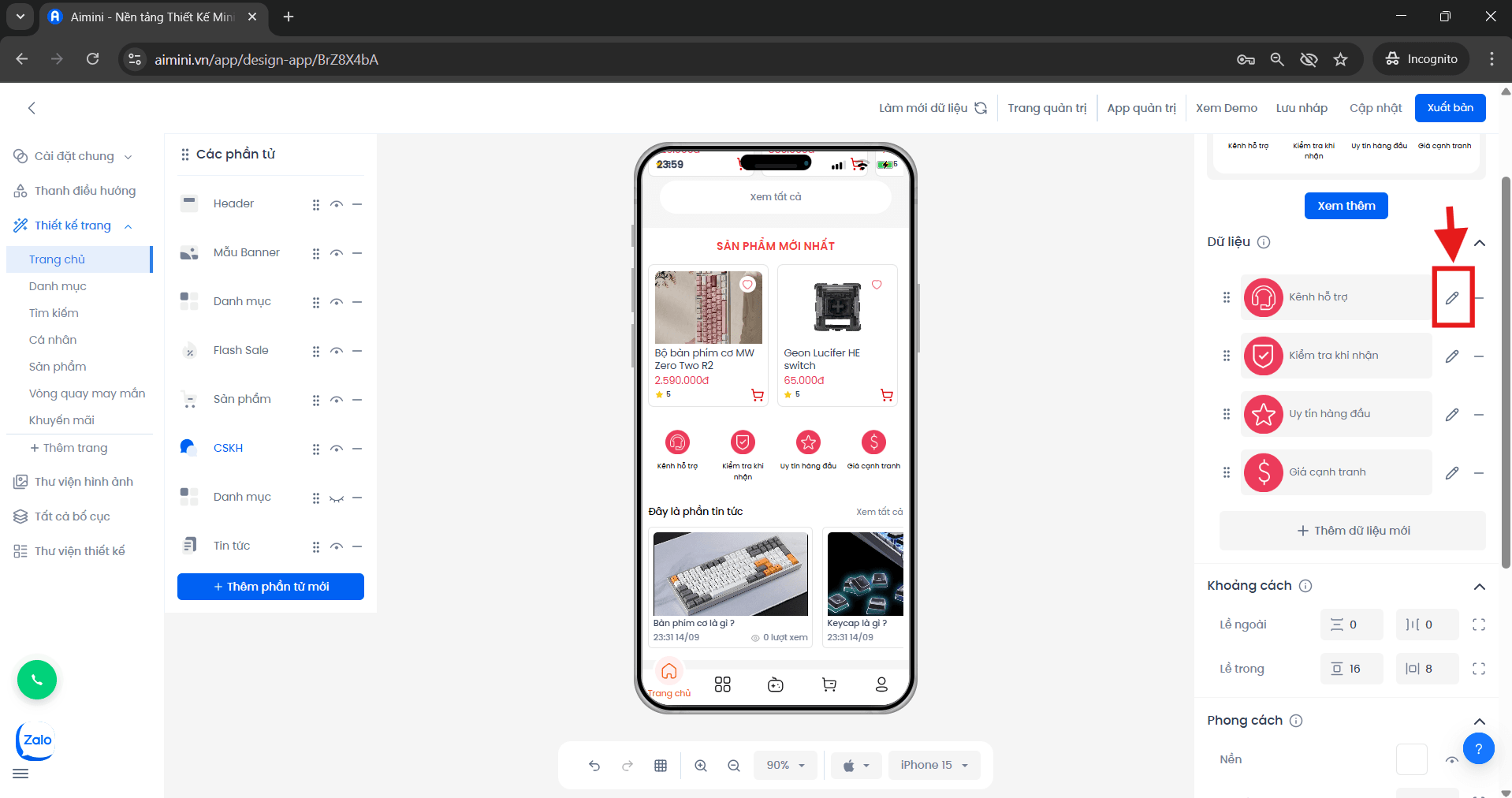 Nút chỉnh sửa Nút chỉnh sửa dữ liệu trong giao diện quản lý