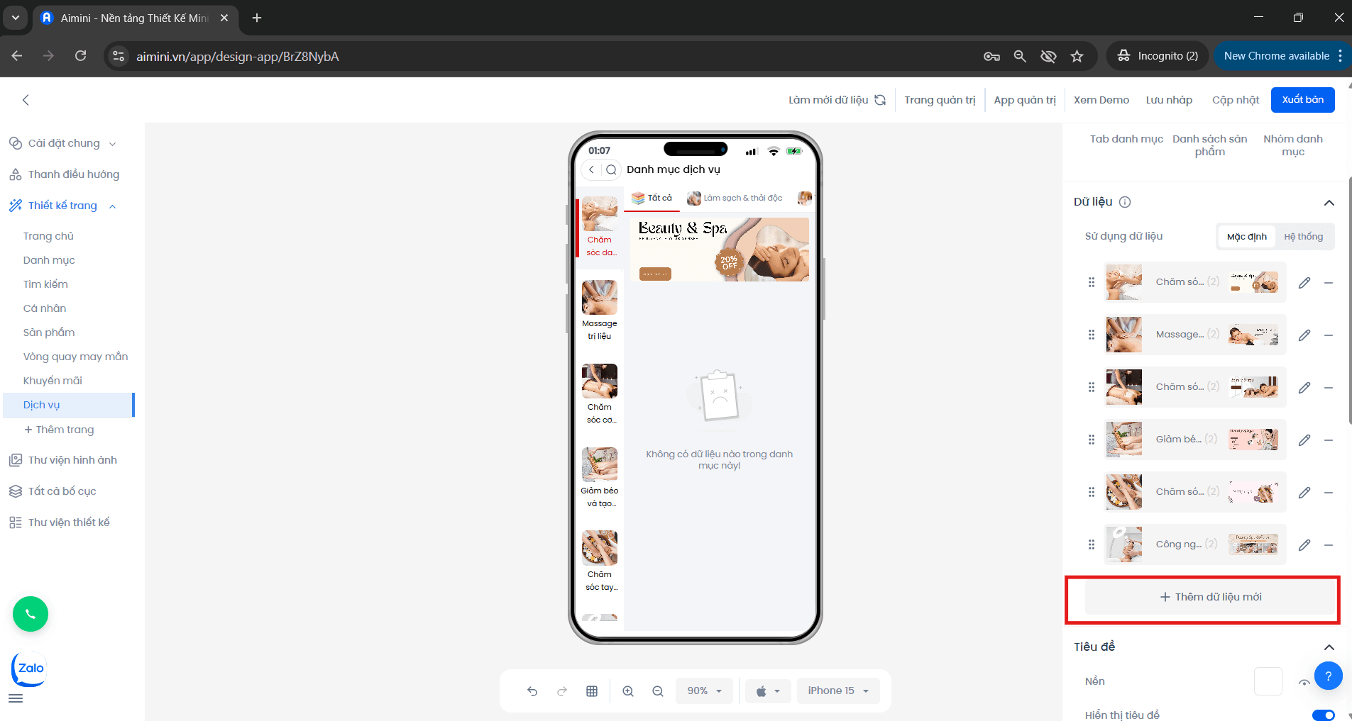 Nút thêm dữ liệu mới Nút thêm dữ liệu mới trong giao diện Booking