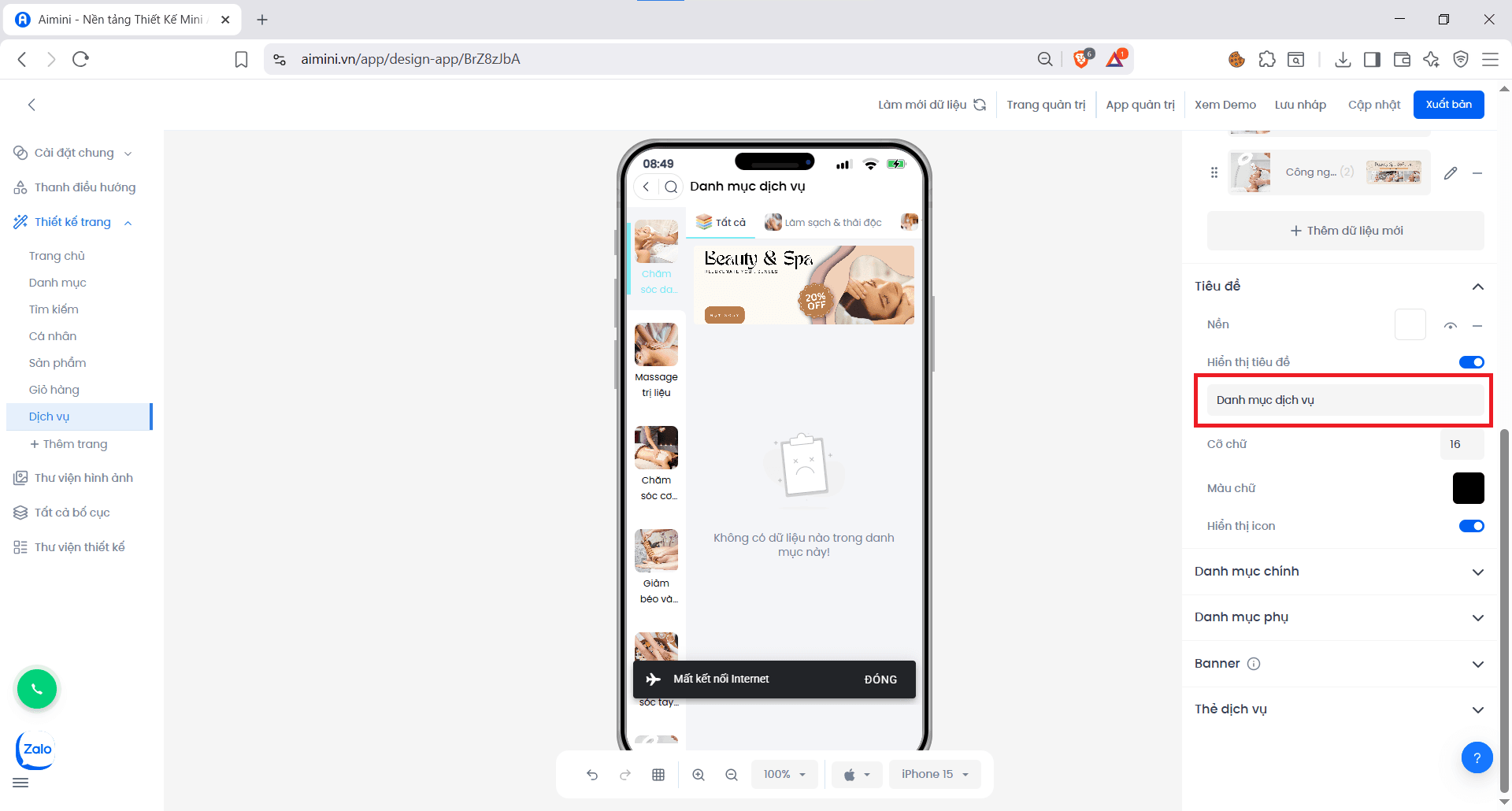 Tiêu đề Booking Ví dụ hiển thị tiêu đề phần Booking
