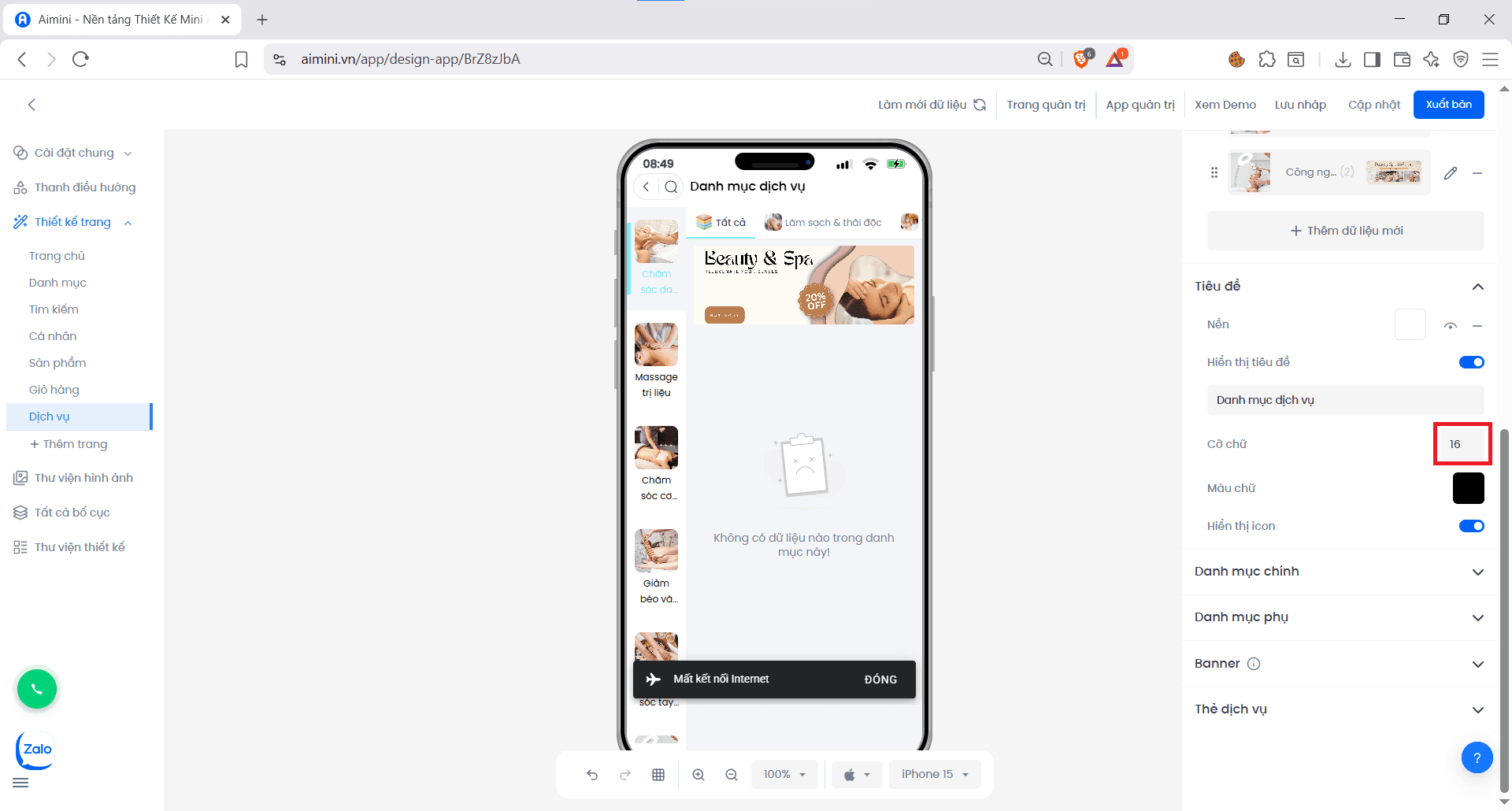Tiêu đề Booking Ví dụ hiển thị tiêu đề phần Booking