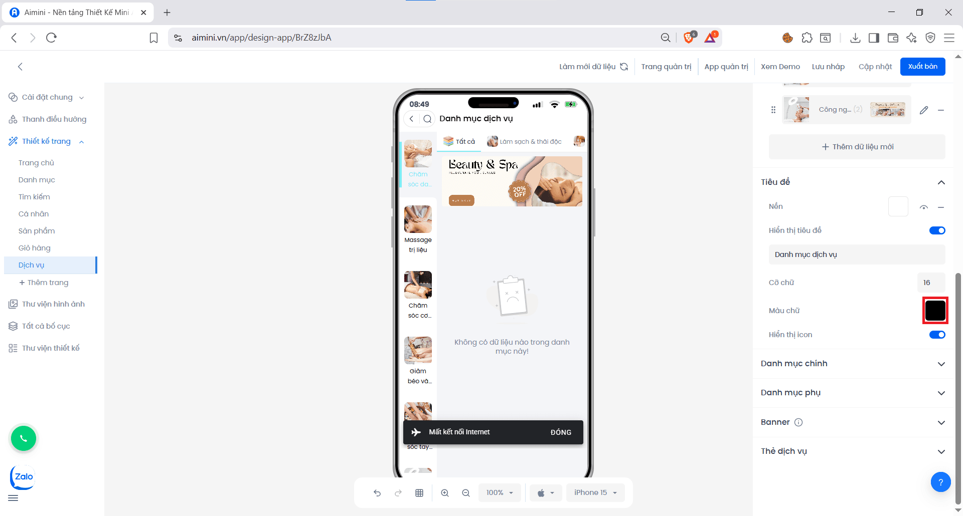 Tiêu đề Booking Ví dụ hiển thị tiêu đề phần Booking