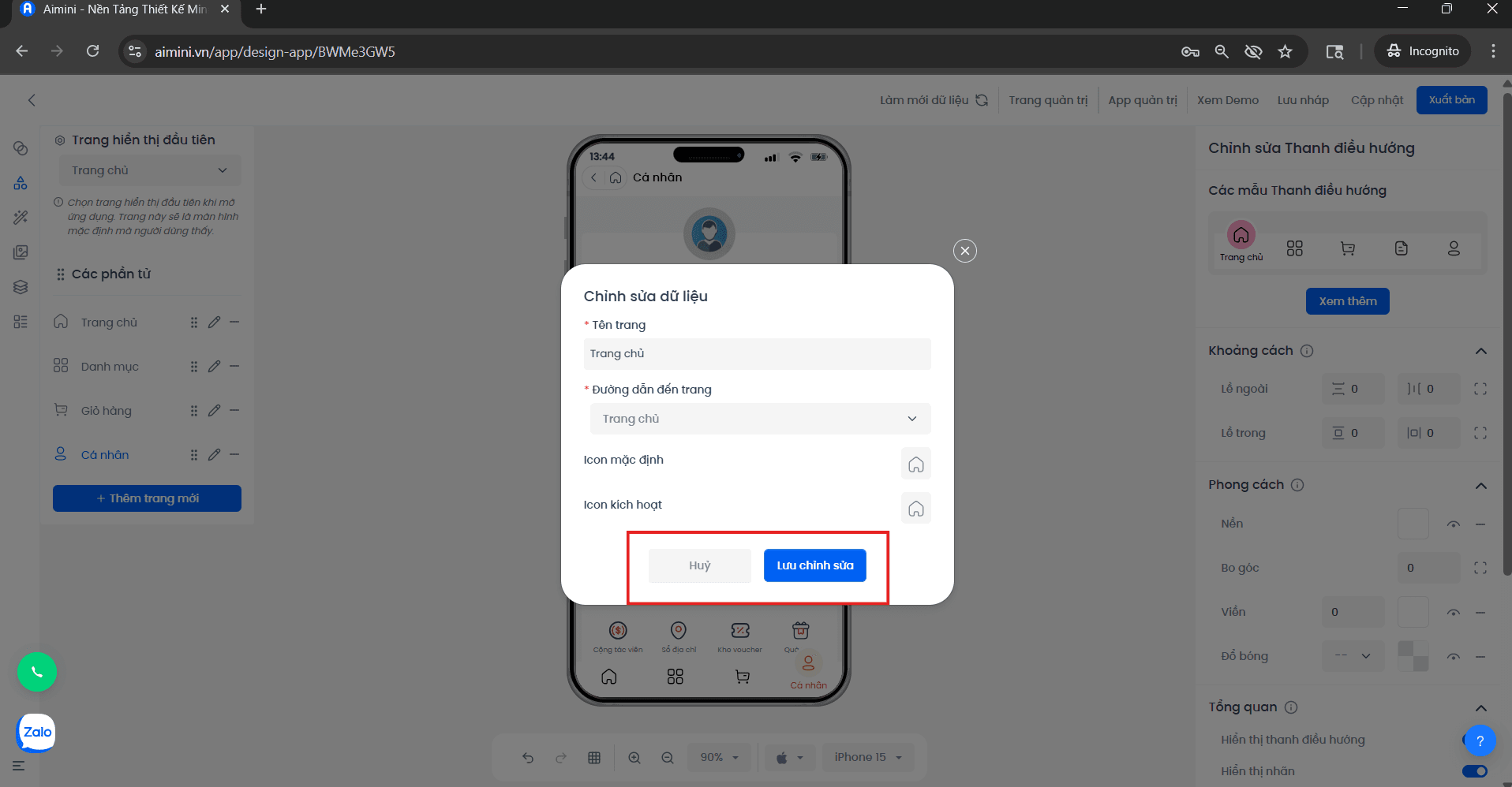 Lưu hoặc hủy chỉnh sửa trang