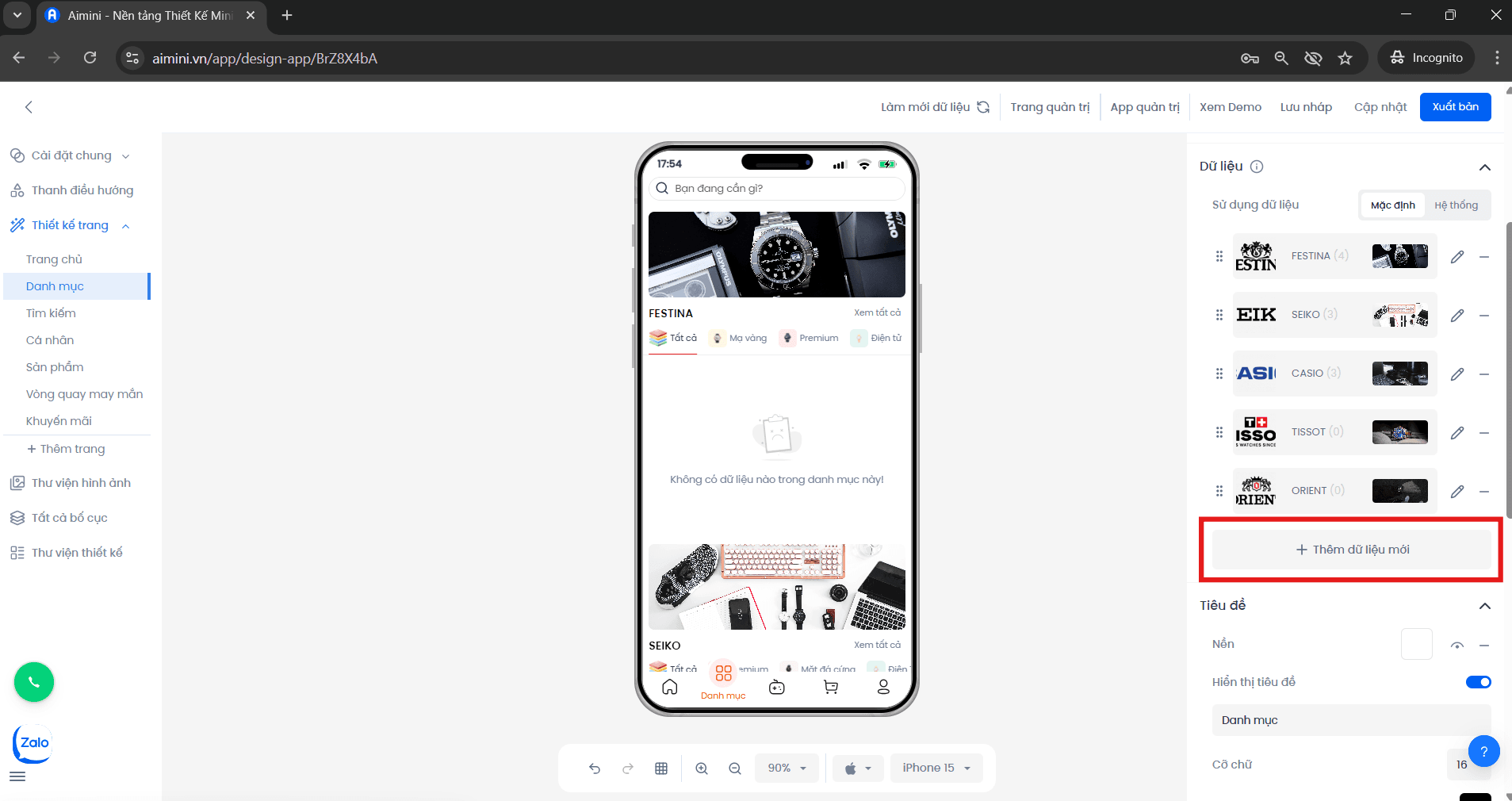 Nút thêm dữ liệu mới Nút thêm dữ liệu mới trong giao diện danh mục