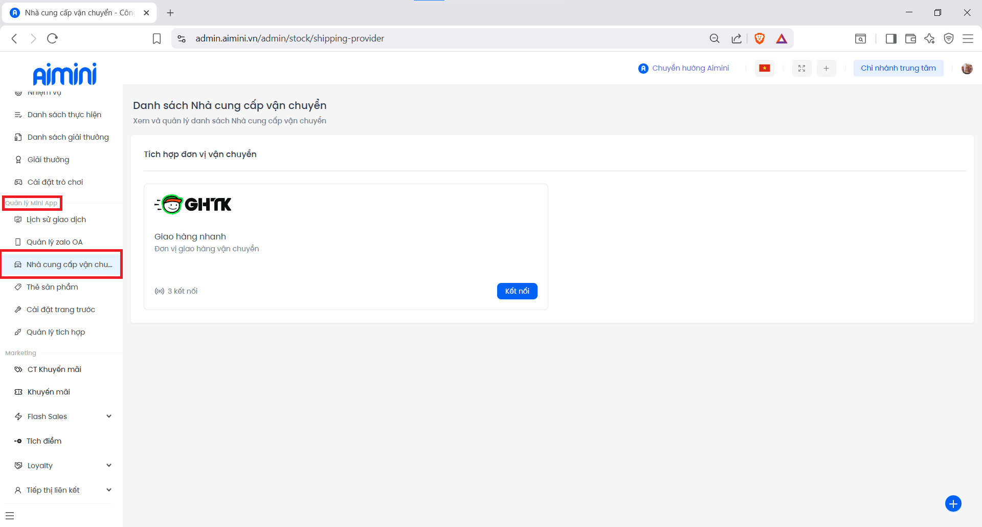 Danh sách nhà cung cấp vận chuyển