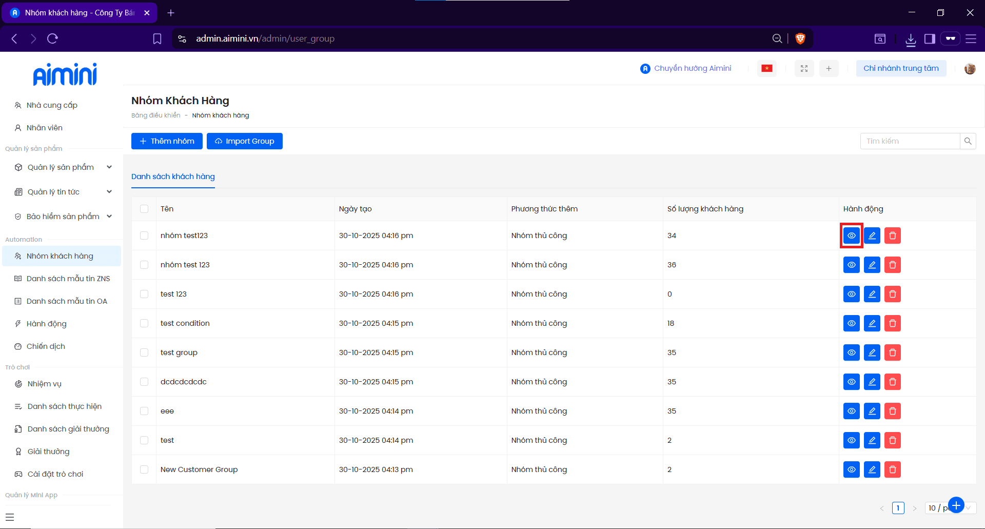 Chi tiết nhóm khách hàng