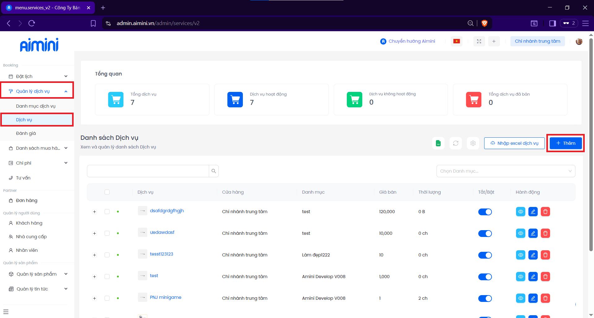 Giao diện thêm dịch vụ mới