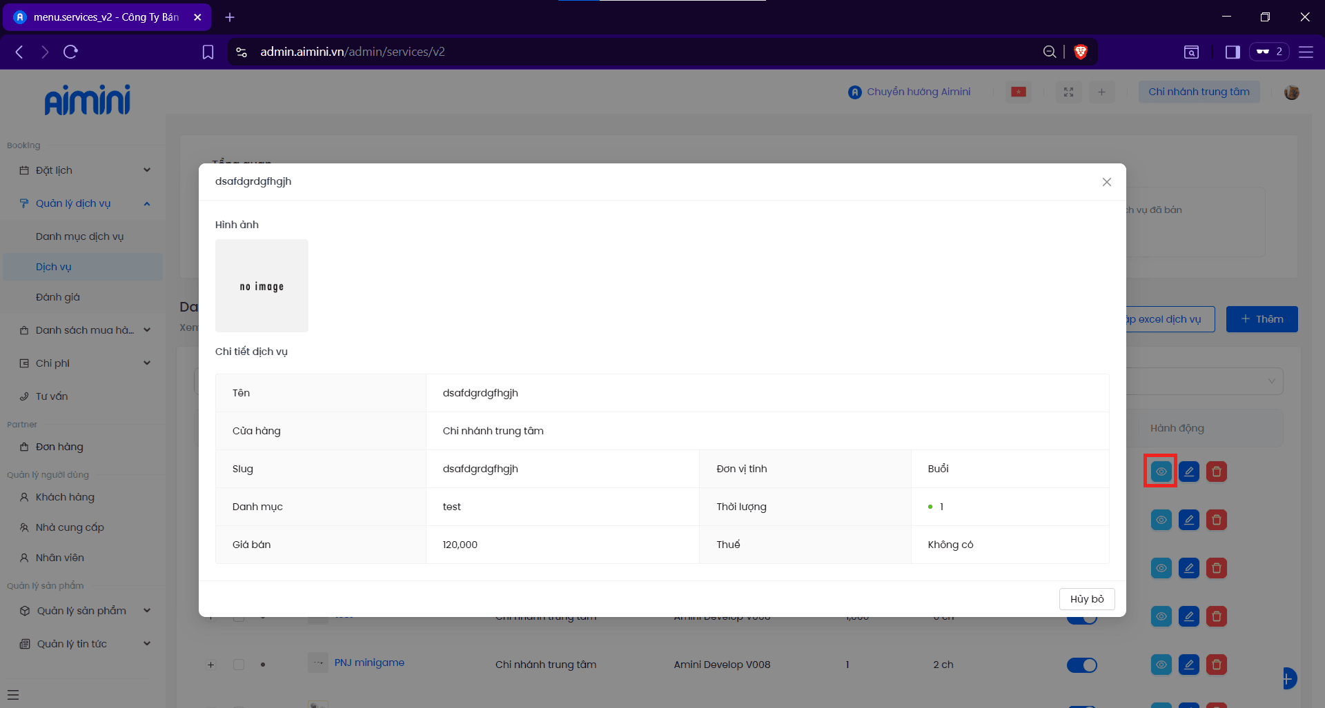 Màn hình chi tiết dịch vụ